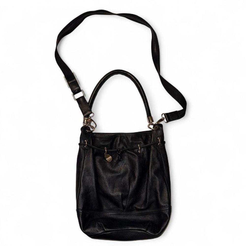 Halogen Black Leather Bucket Handbag